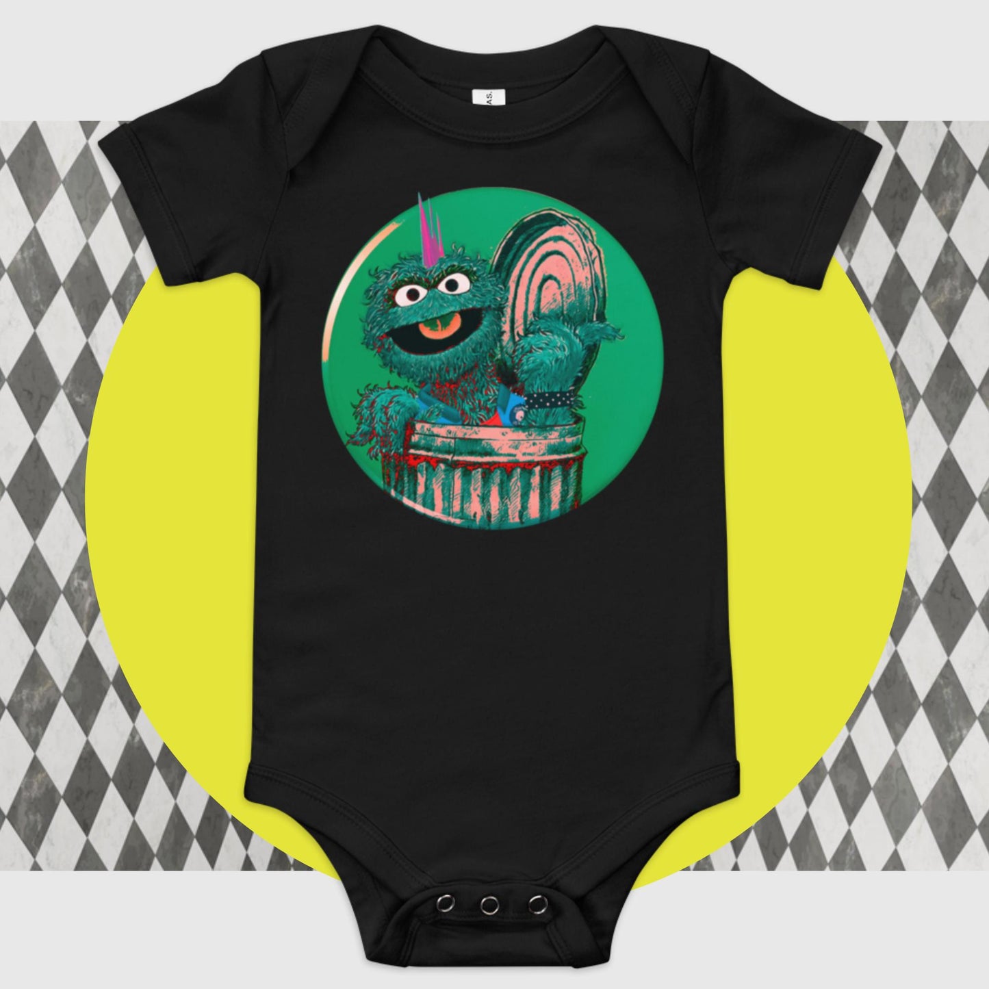 Oscar the Punk Poppa JoNo Creations baby short sleeve one piece