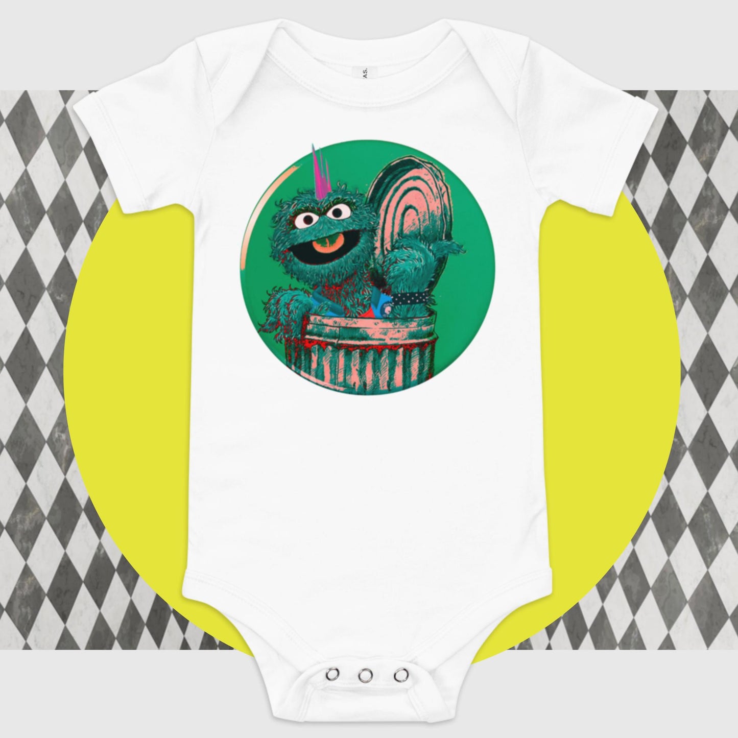 Oscar the Punk Poppa JoNo Creations baby short sleeve one piece