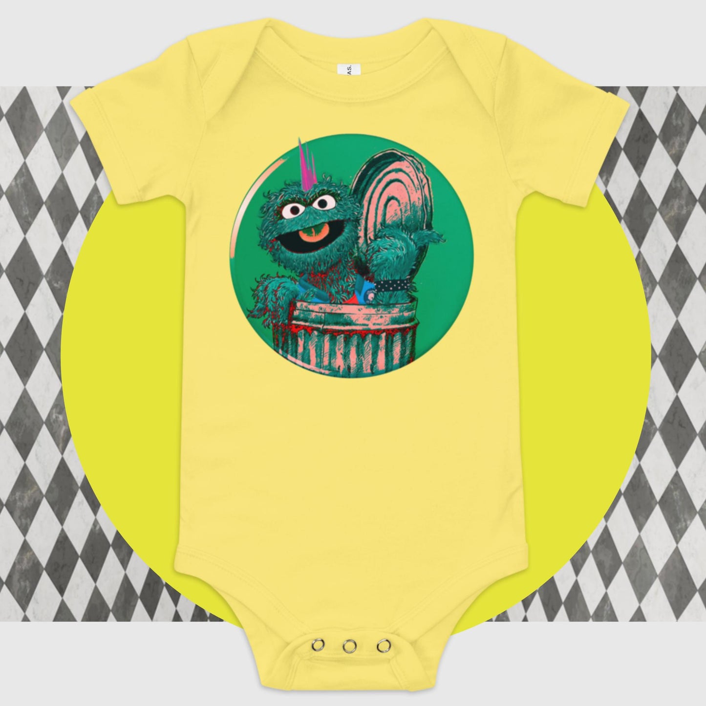 Oscar the Punk Poppa JoNo Creations baby short sleeve one piece