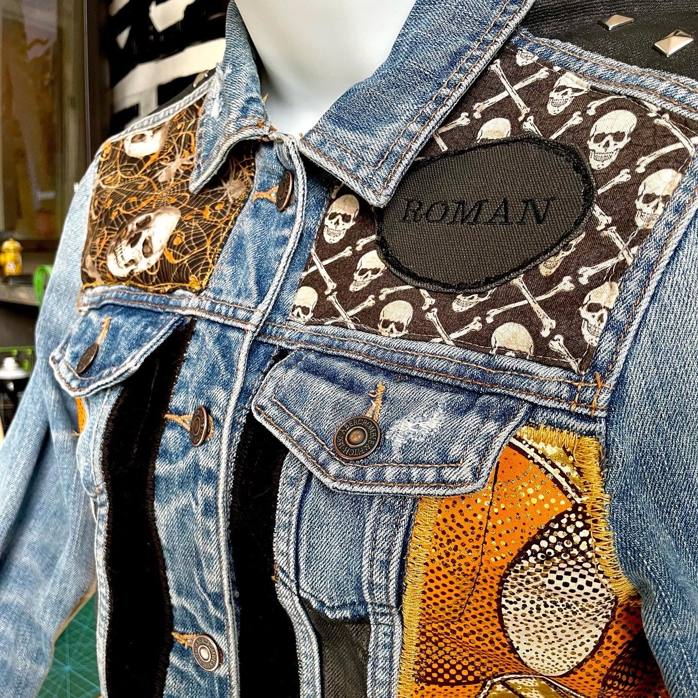 Custom Poppa JoNo Creations Commissioned Denim Jacket Strength