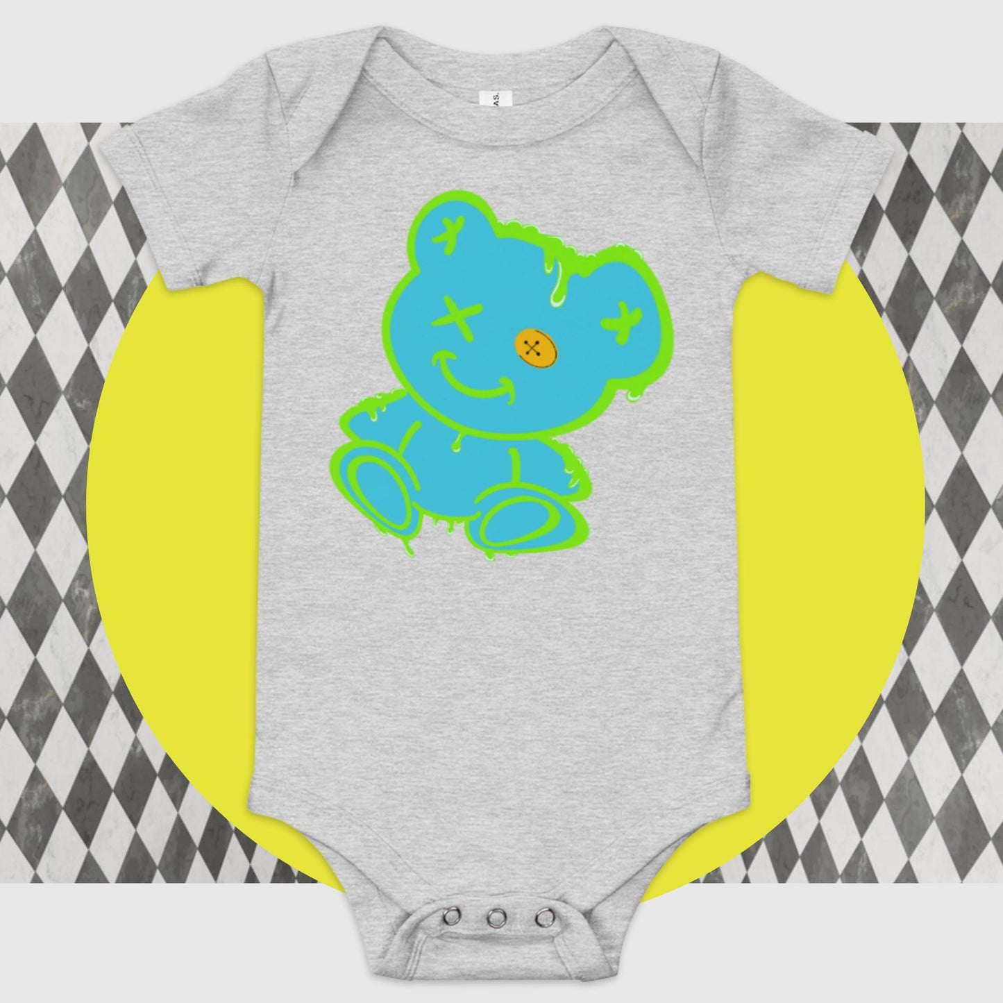 Guy w/ a Button-Eye baby short sleeve one piece