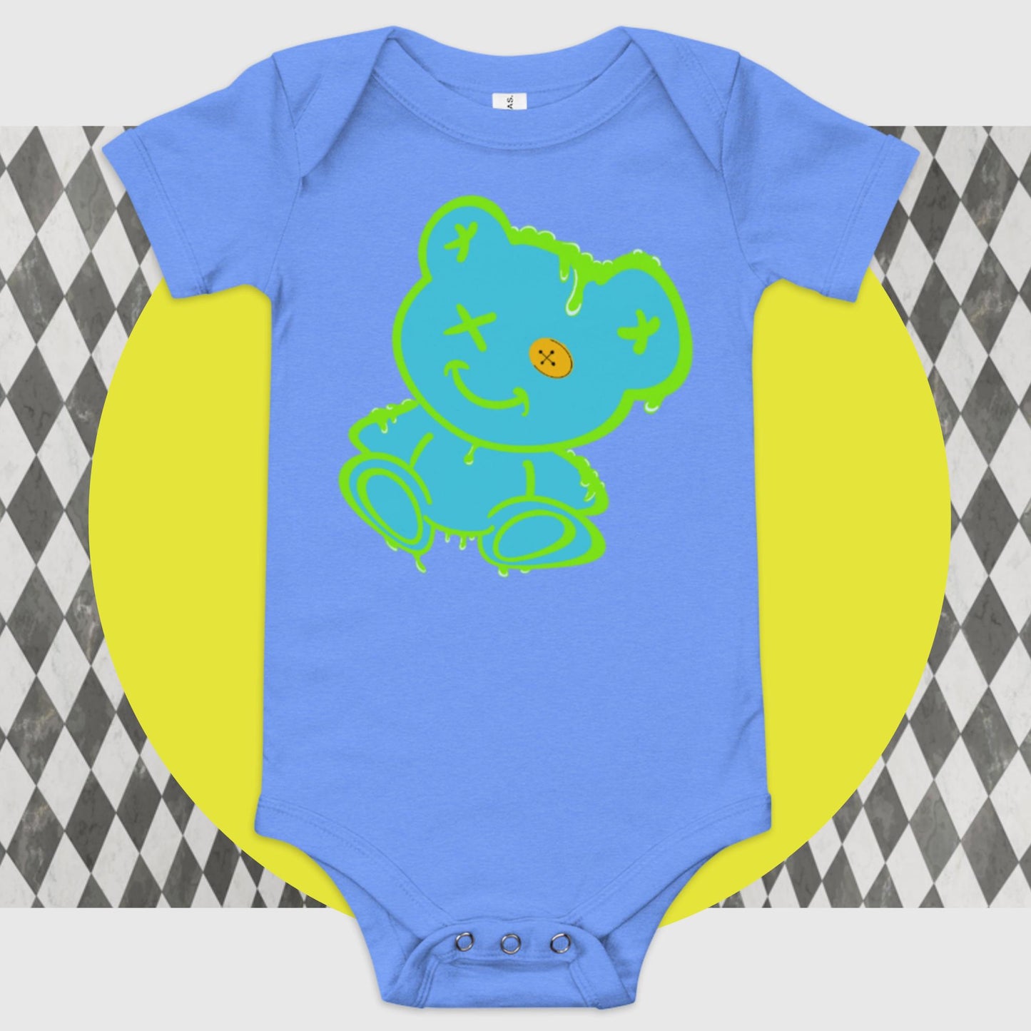 Guy w/ a Button-Eye baby short sleeve one piece