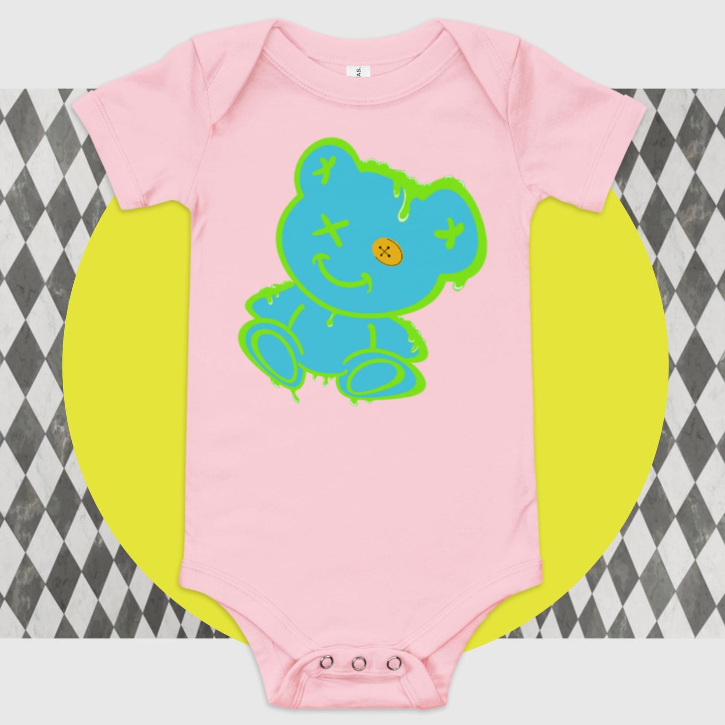 Guy w/ a Button-Eye baby short sleeve one piece