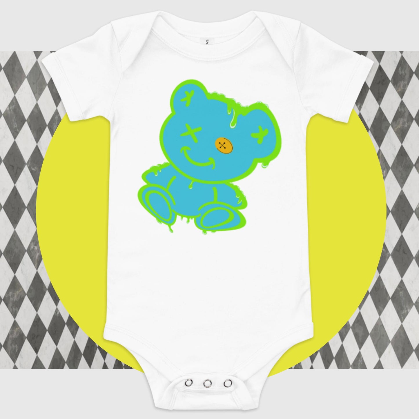 Guy w/ a Button-Eye baby short sleeve one piece